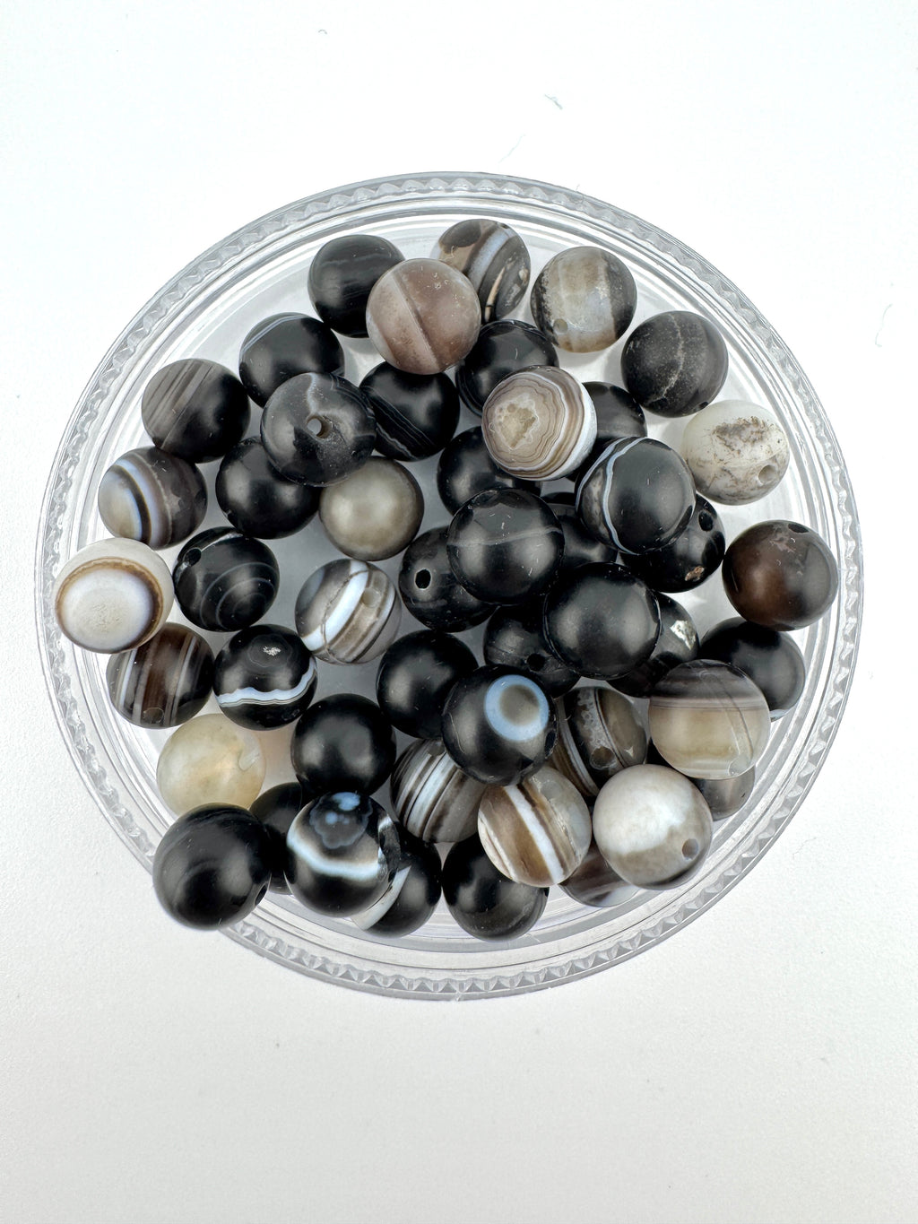 Matte Black Banded Agate Beads Available in 6mm, 8mm Sizes