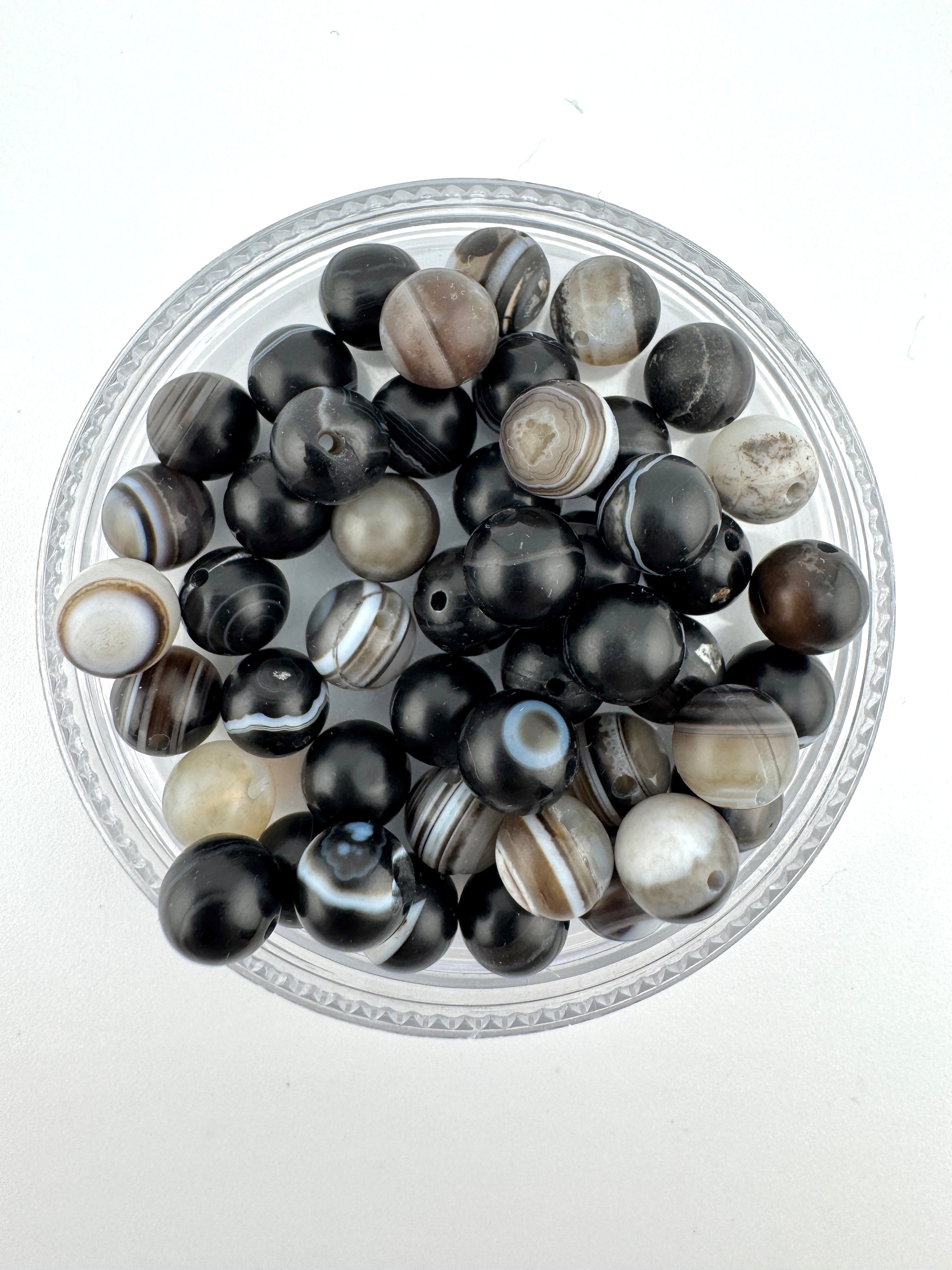 Matte Black Banded Agate Beads Available in 6mm, 8mm Sizes