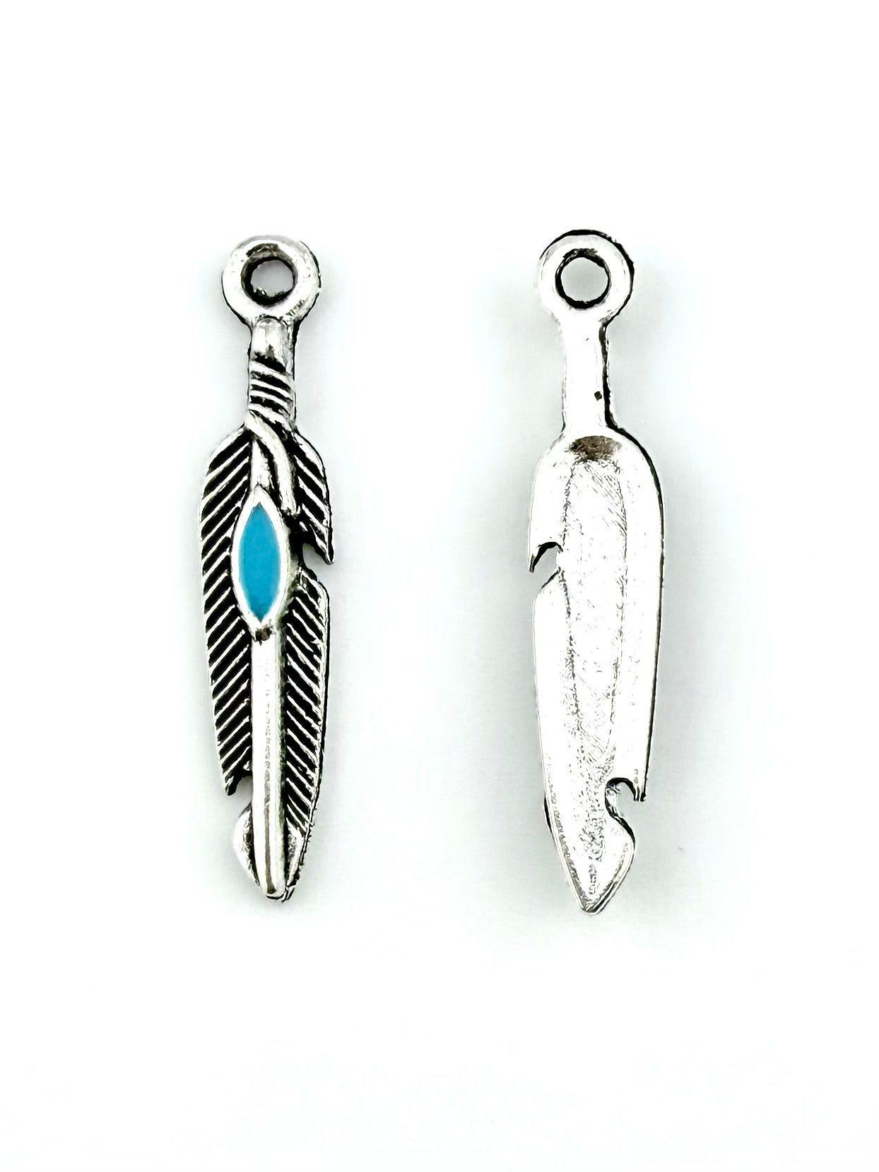 29mm Long Feather Blue Charm Rhodium