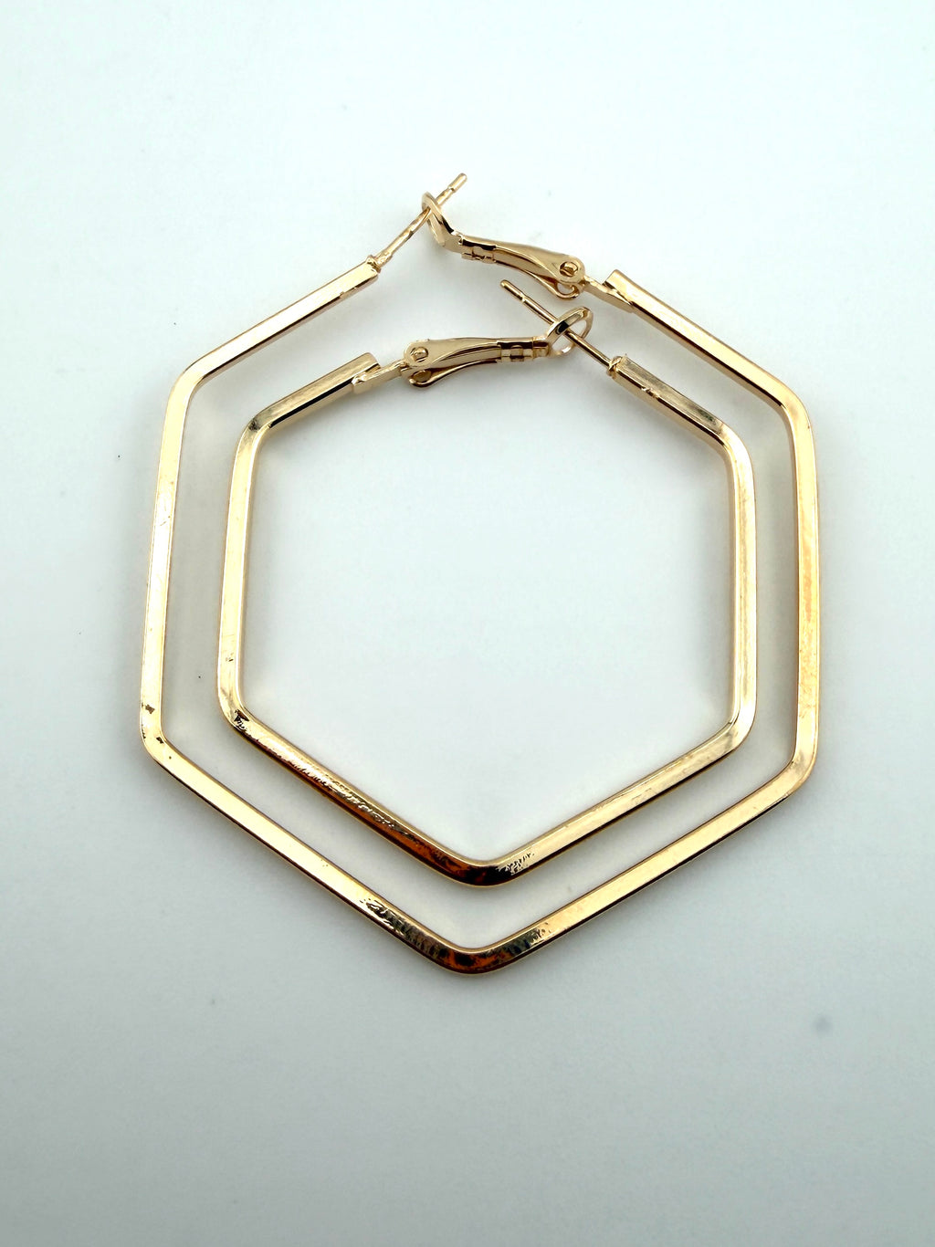Gold Hexagon Hoop Earing Frame Pair