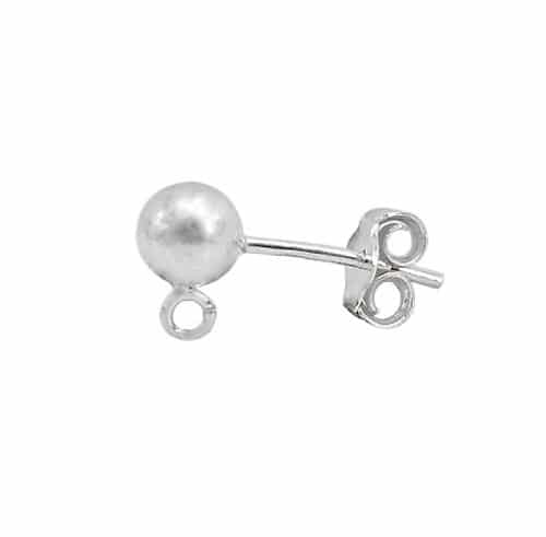 925 Sterling Silver Ball Post With Open Ring, 4mm / Pair