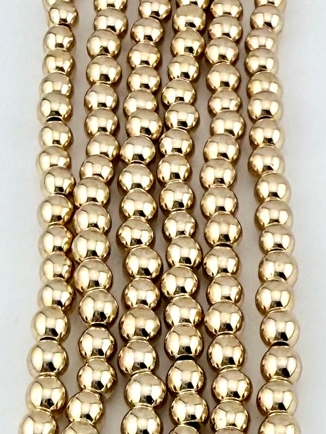 4mm Round Hematite Beads Gold