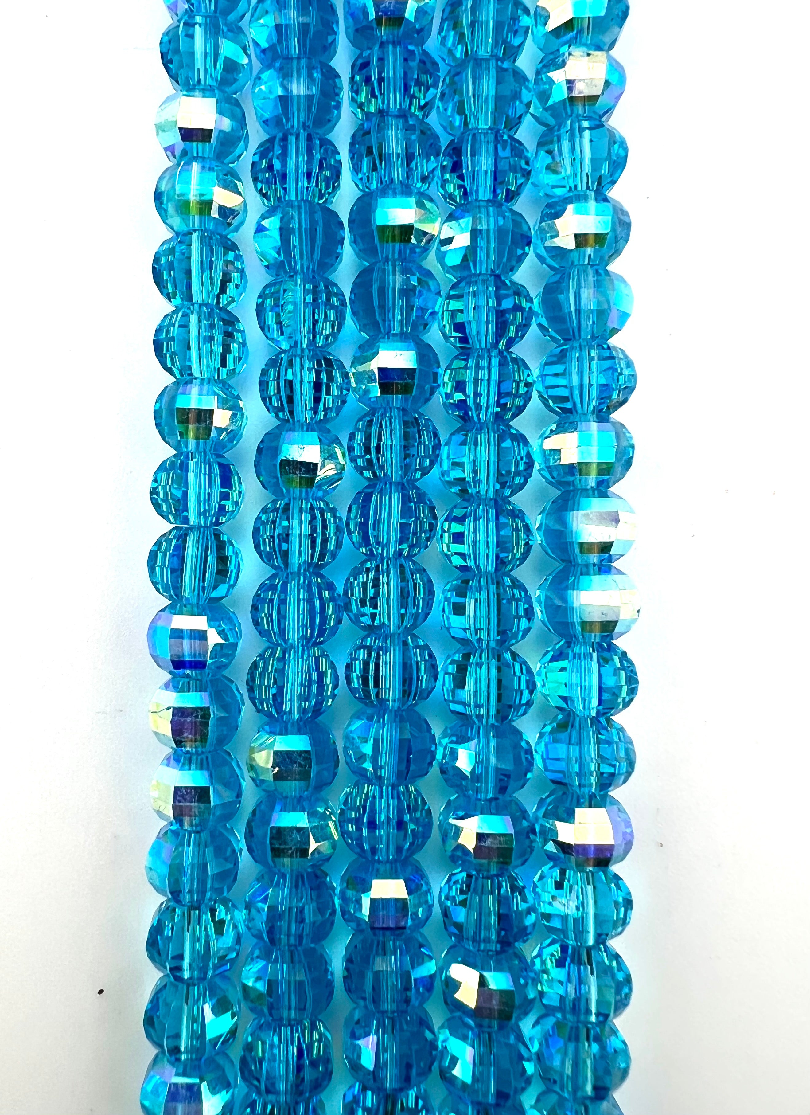 8mm Glass Rondelle Beads Blue AB