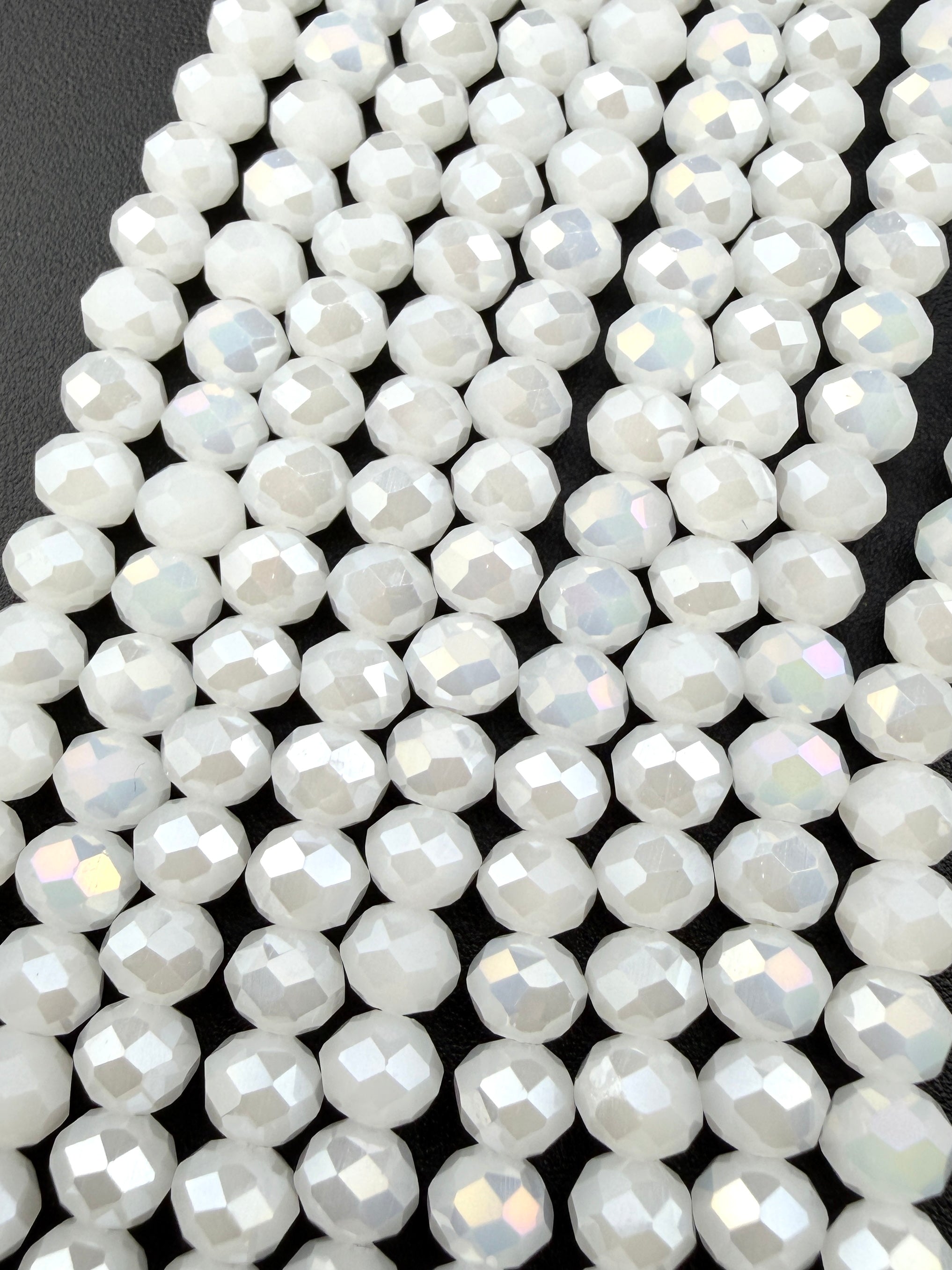6mm Glass Faceted Rondelle Beads Cloudy White AB