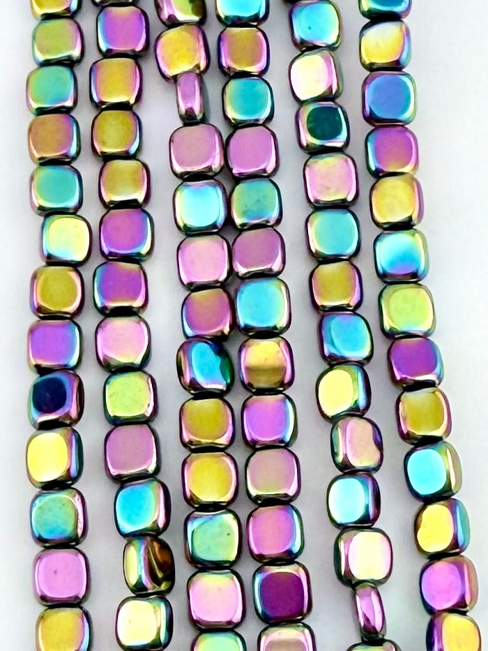 2x4mm Hematite Flat Rounded Square Rainbow