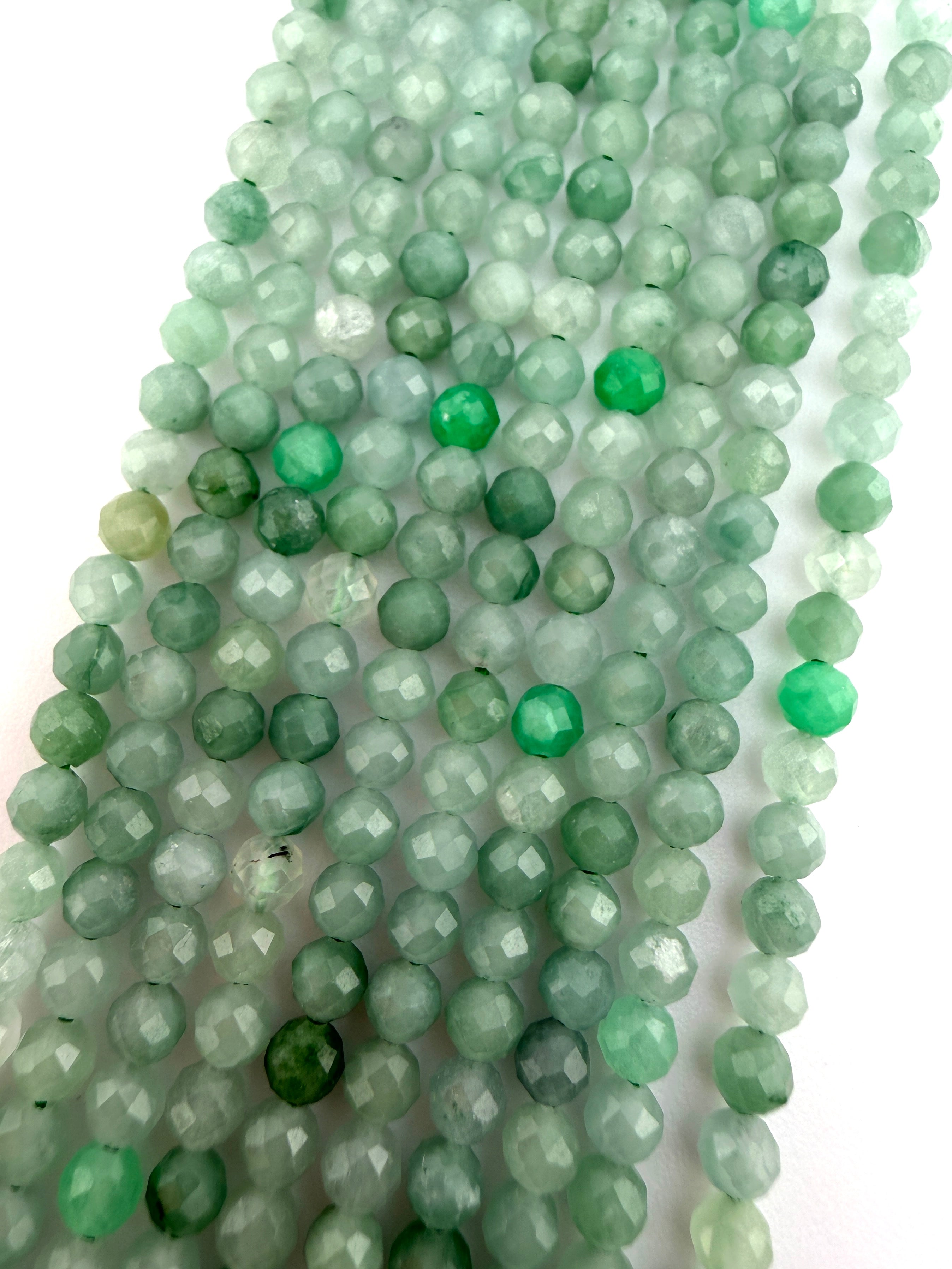 3.2mm Faceted Green Jade Beads