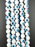 10mm Glass Evil Eye Round Beads White