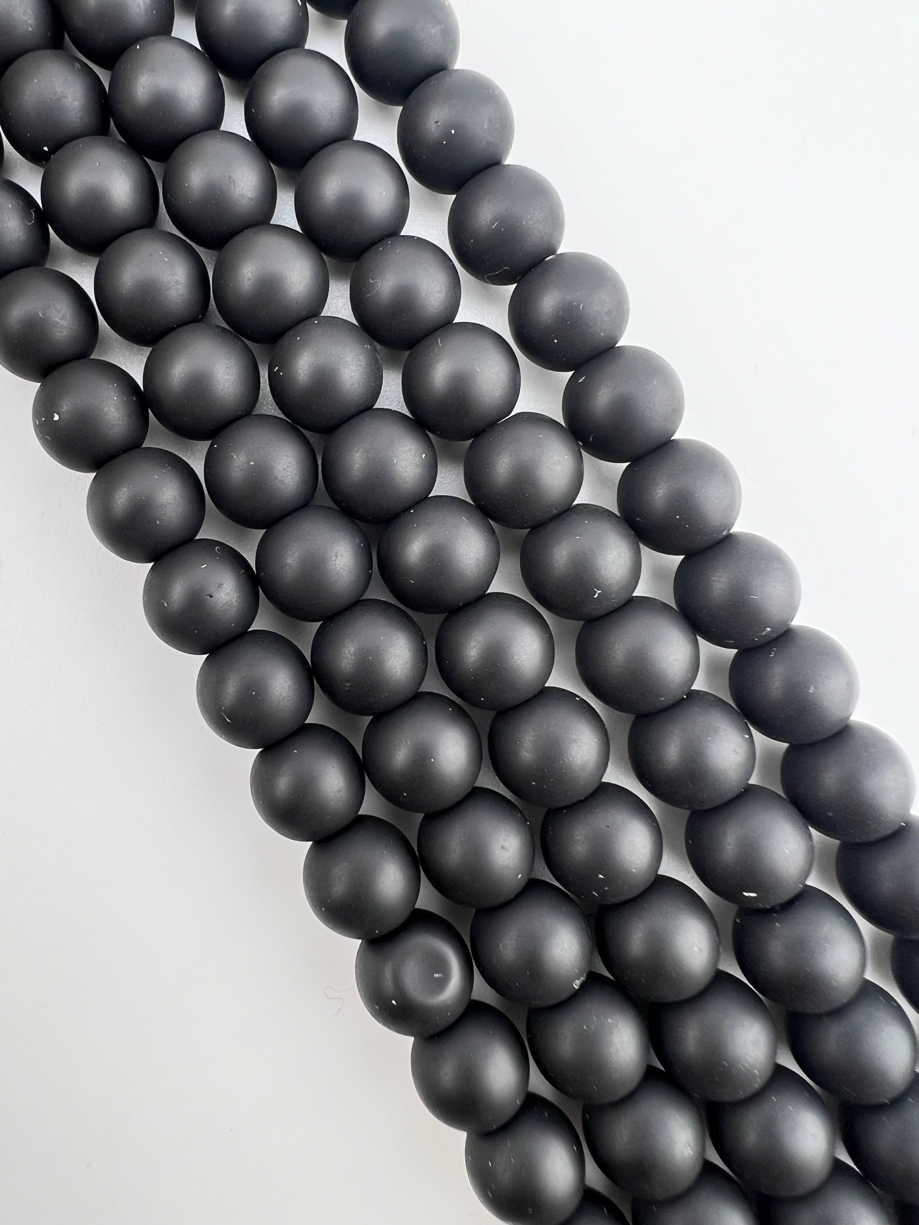 8mm Glass Round Beads Matte Black