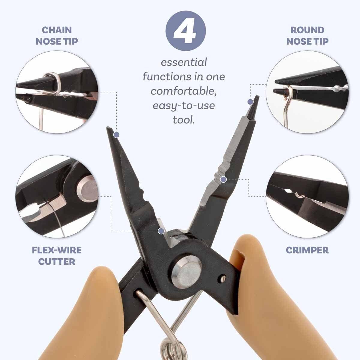 Beader's All-in-One Pliers : Round nose, chain nose, Crimper & Cutter