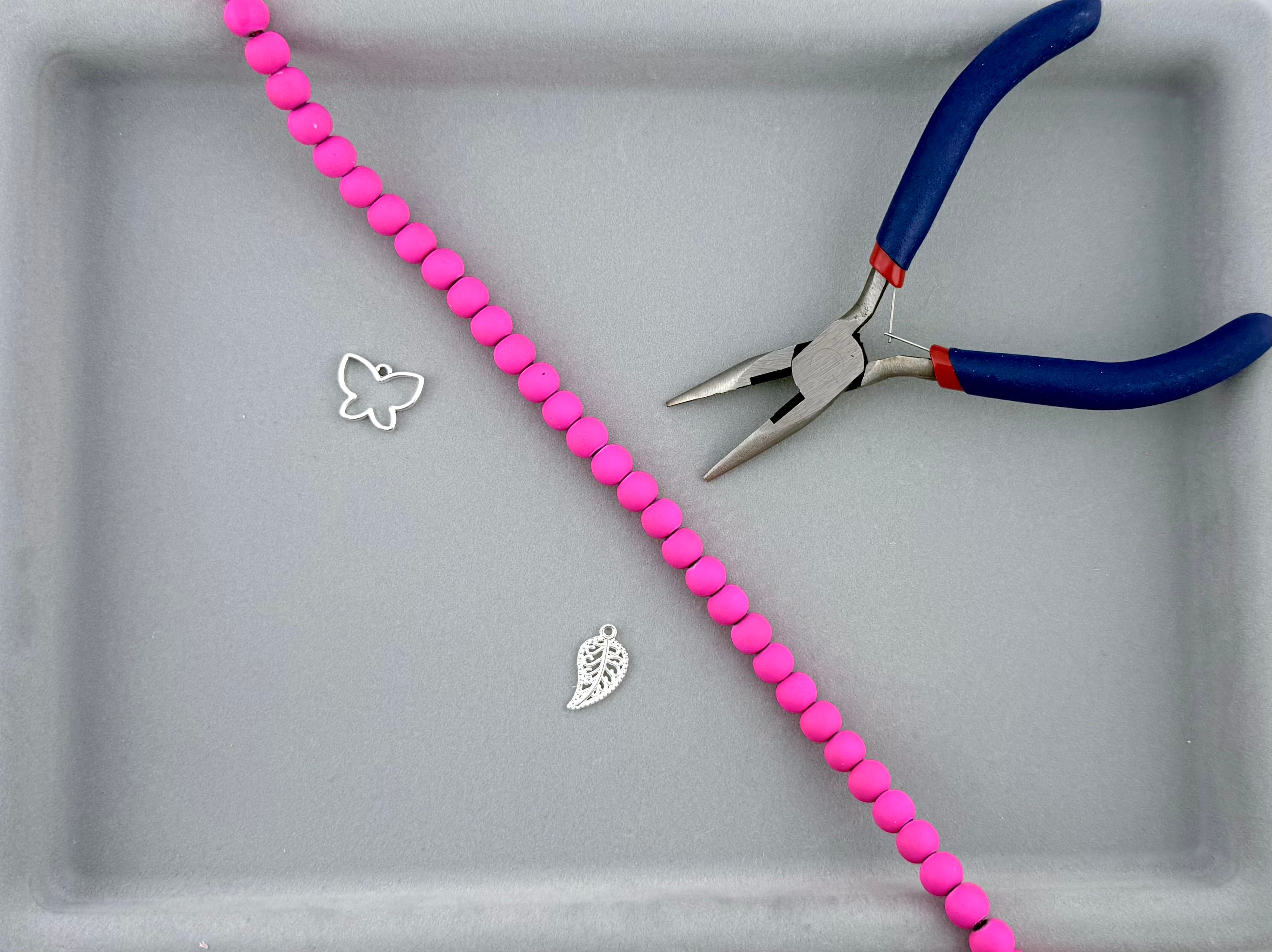8mm Round Hematite Matte Coat Neon Pink