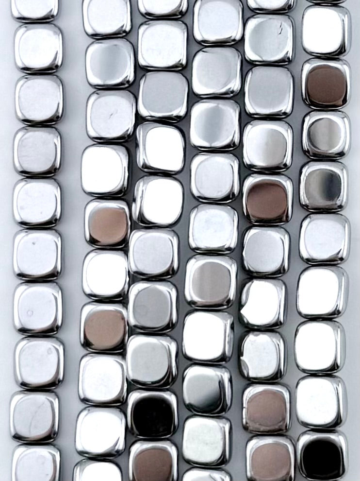2.5x6mm Hematite Flat Rounded Square Rhodium