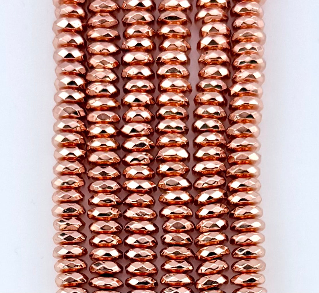 Rose Gold Rondelle Hematite Beads 3x8mm