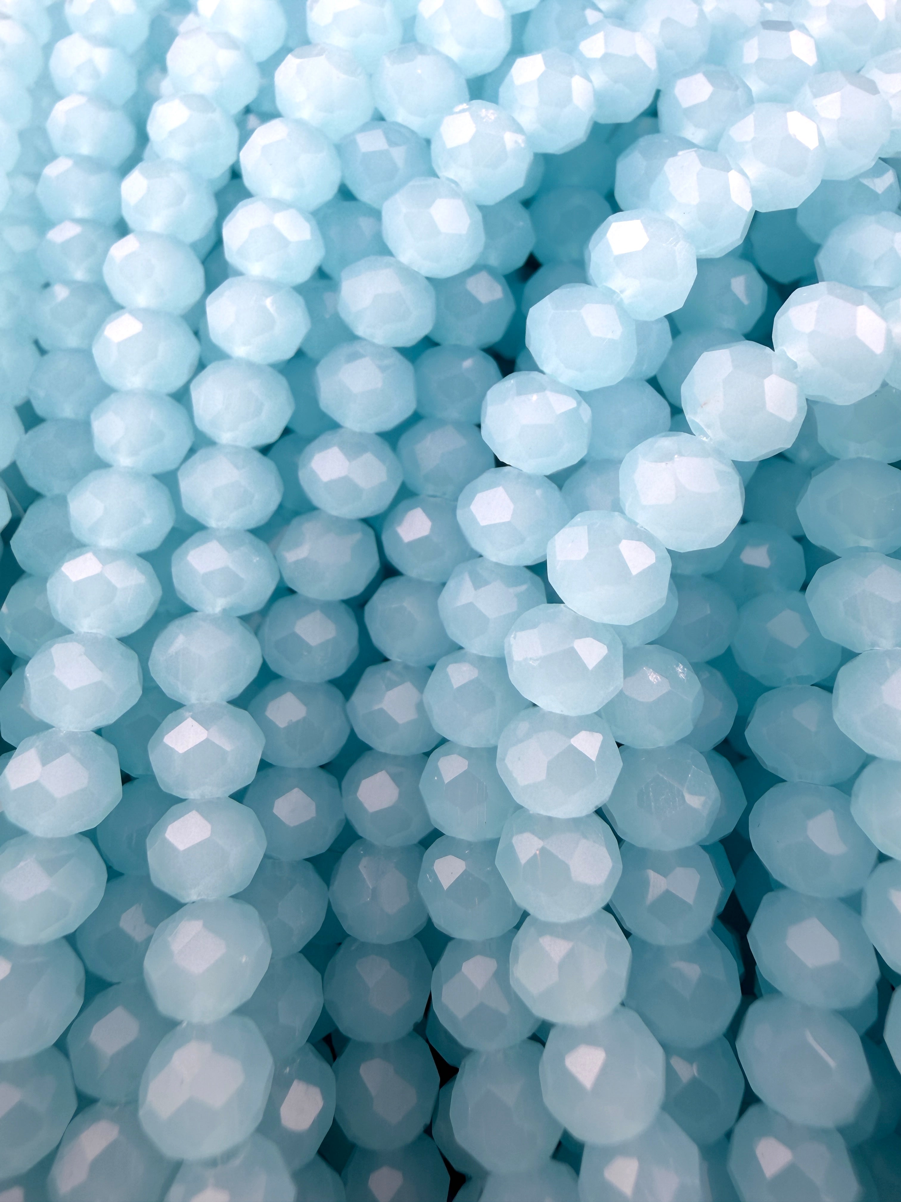 6mm Glass Faceted Rondelle Beads Light Blue Opal