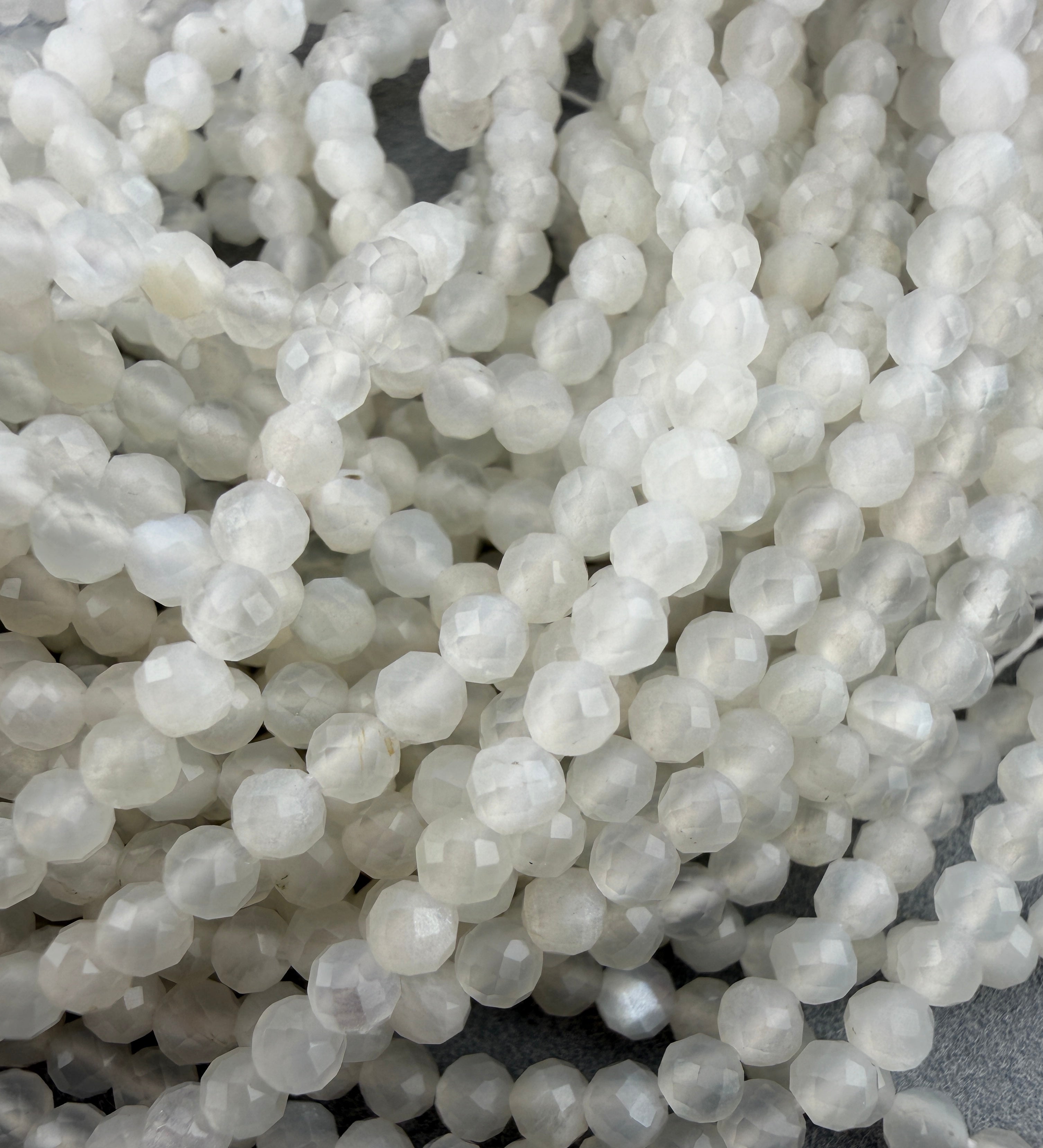 3mm Faceted White Moonstone Beads