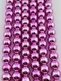 8mm Round Hematite Beads Metallic Dark Pink