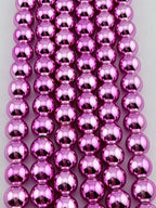 8mm Round Hematite Beads Metallic Dark Pink