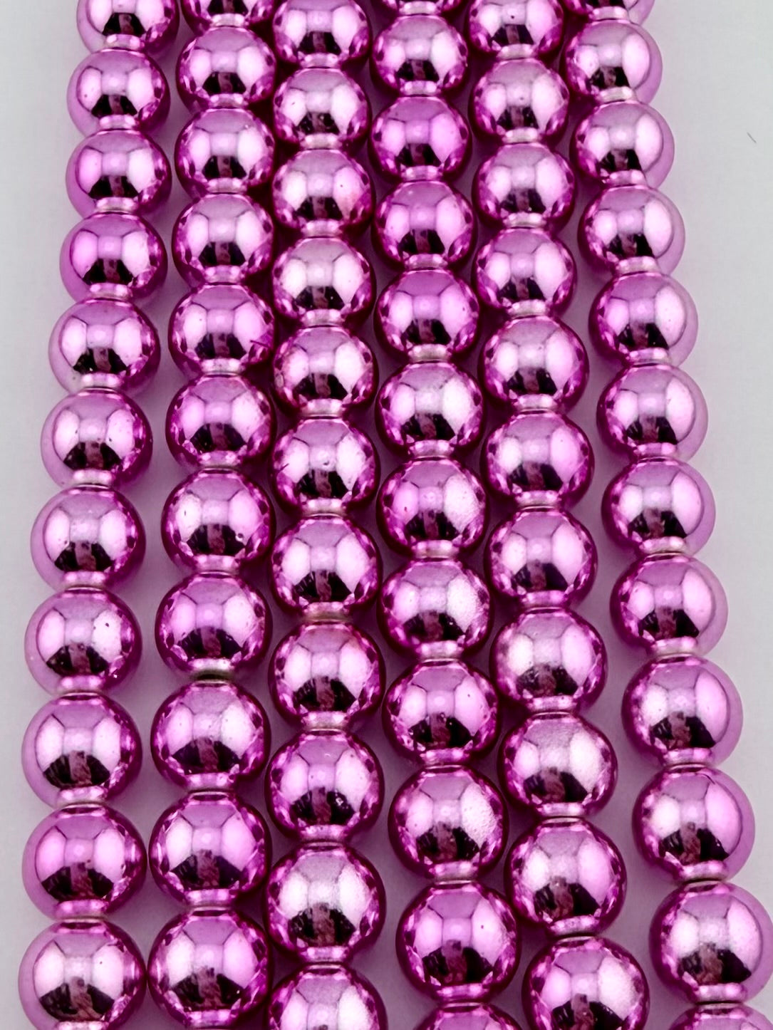 8mm Round Hematite Beads Metallic Dark Pink