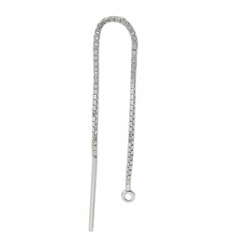 925 Sterling Silver Threader Ear Wire with Box chain, 75mm / Pair