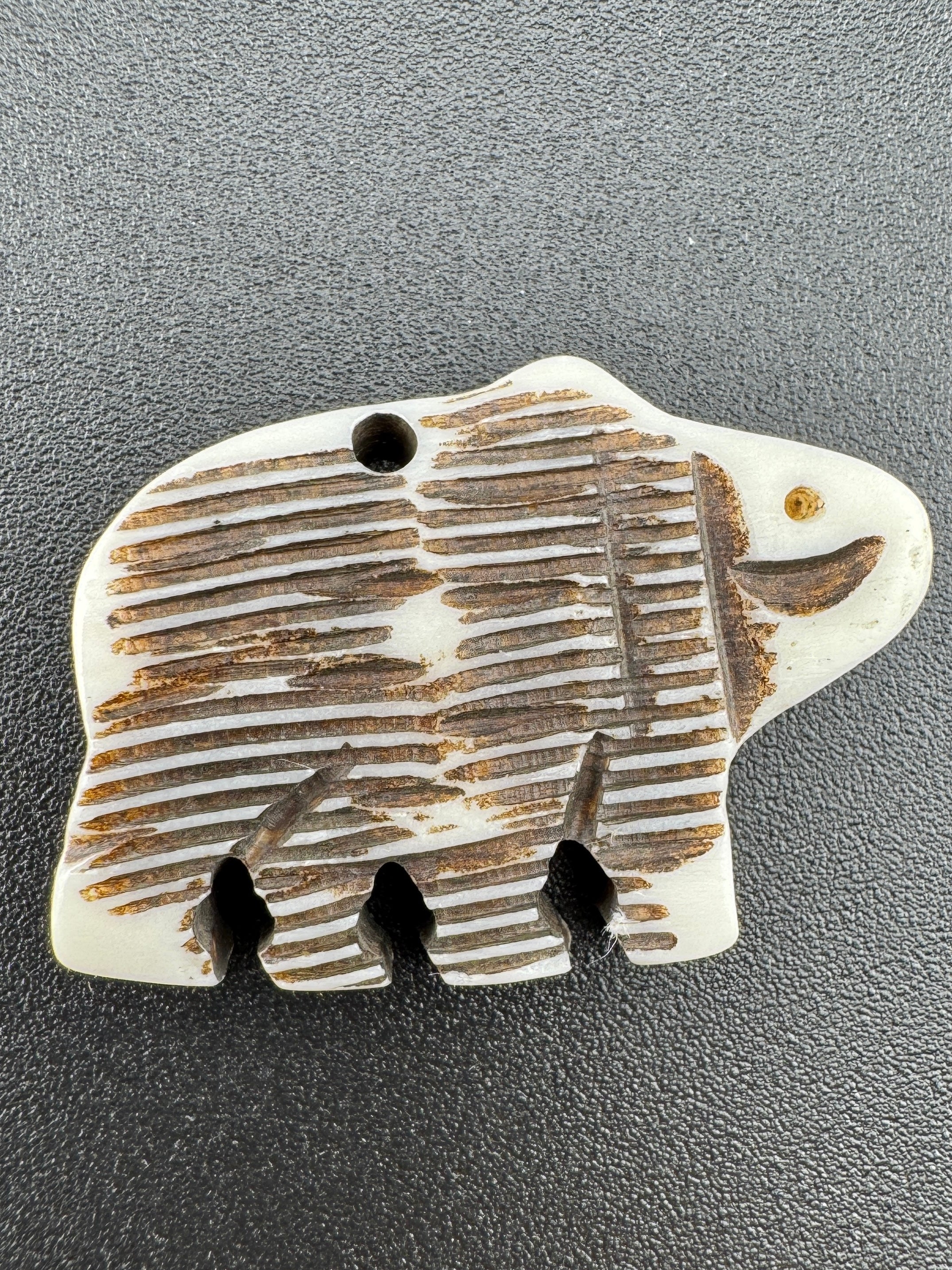 23mm Oxidized Bone Bear Pendant – Hand Carved Bone, Tribal & Indigenous Style