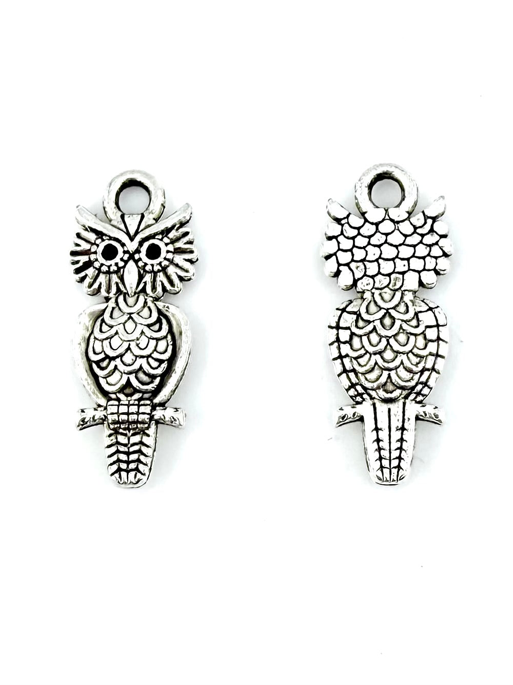 21mm Perched Owl Charm Rhodium