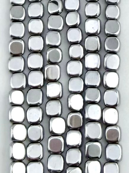 2x4mm Hematite Flat Rounded Square Rhodium