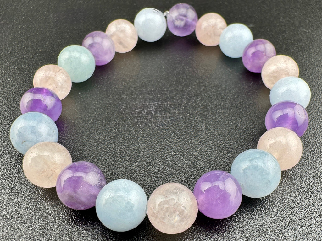 Amethyst Rose Quartz Aquamarin Trio Bead Available in 6mm, 8mm sizes