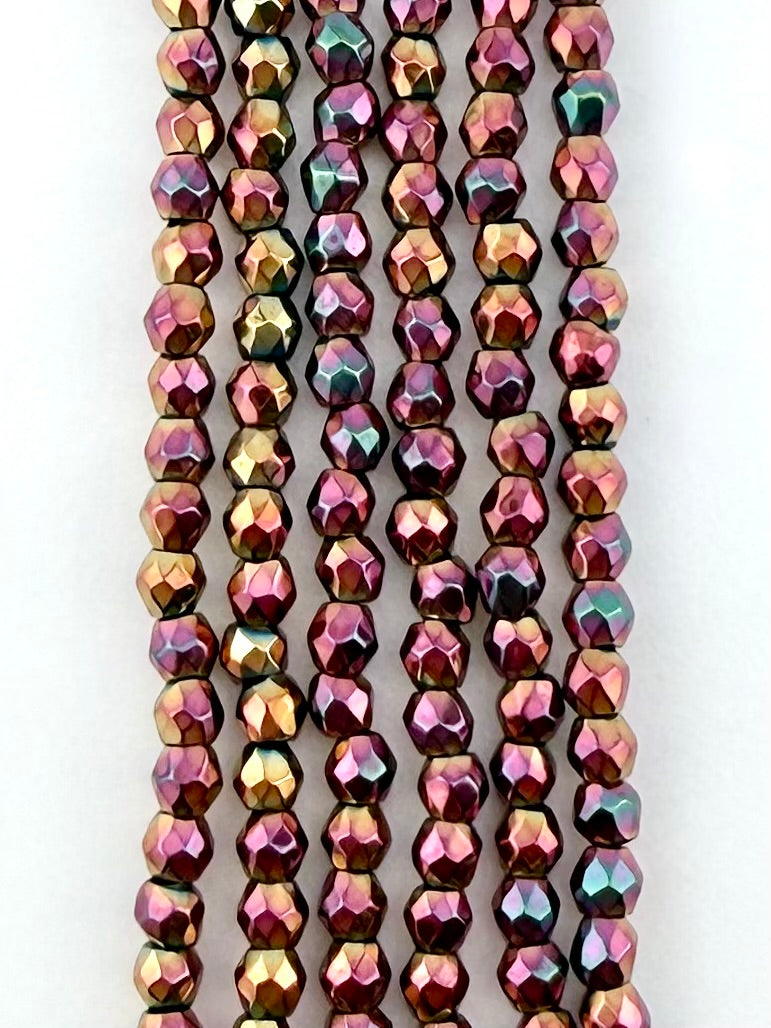 2mm Purple-Gold Faceted Round Hematite Beads