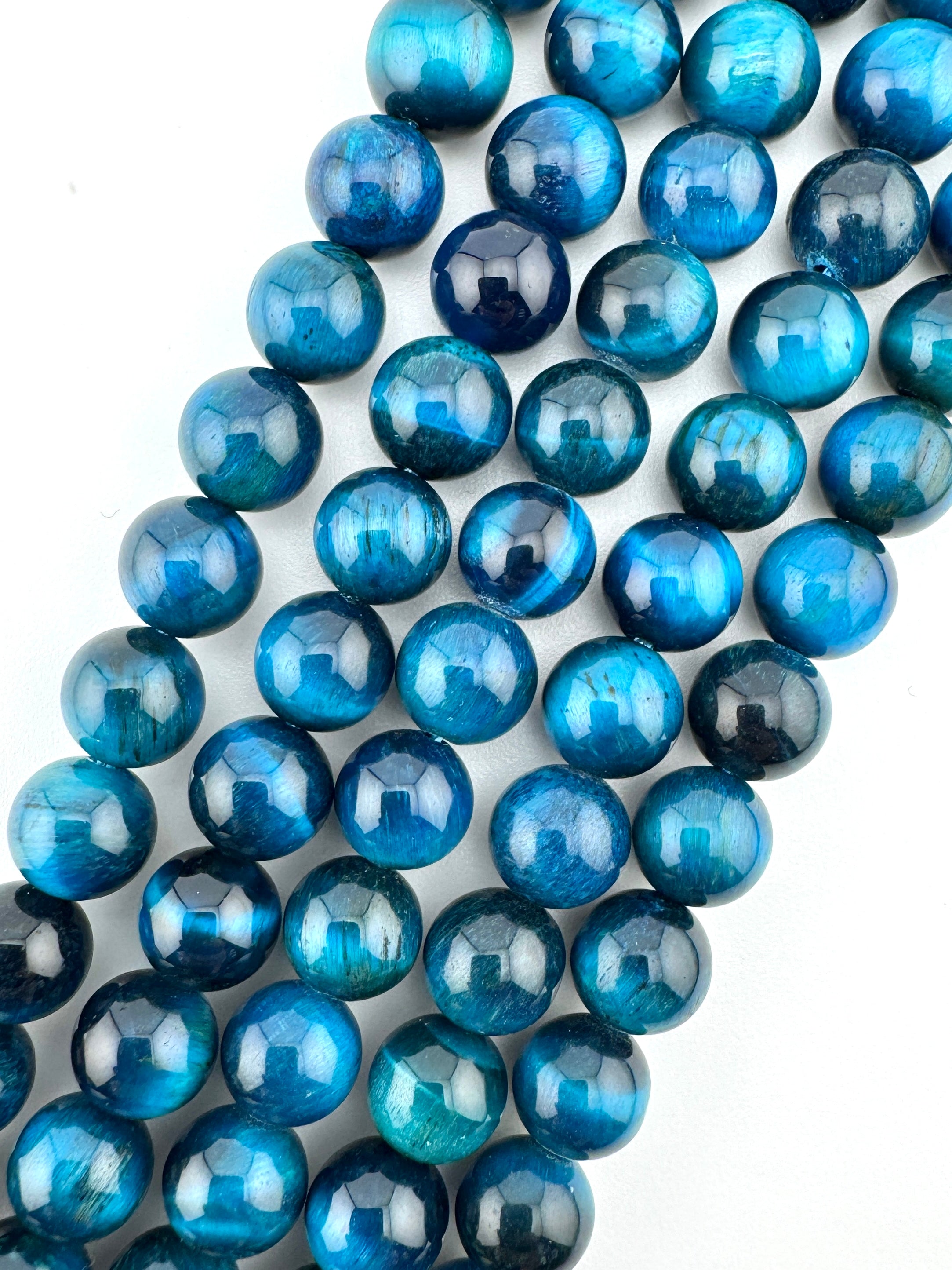 Dyed Tiger Eye Light Blue Beads Available in 6mm, 8mm, 10mm Sizes