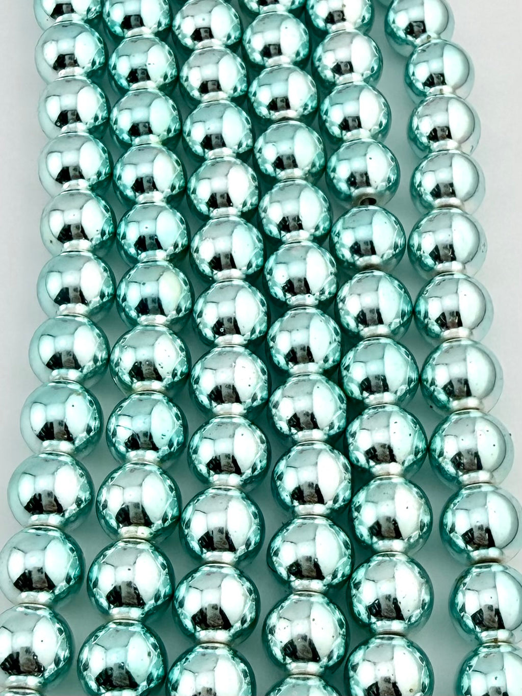 8mm Round Hematite Beads Metallic Seafoam