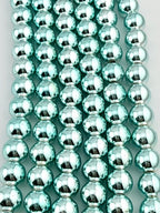 8mm Round Hematite Beads Metallic Seafoam