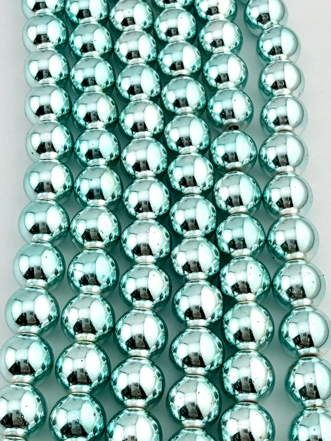 8mm Round Hematite Beads Metallic Seafoam