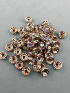 Brass Rhinestone Rondelle Spacers Rose Gold with AB Crystal