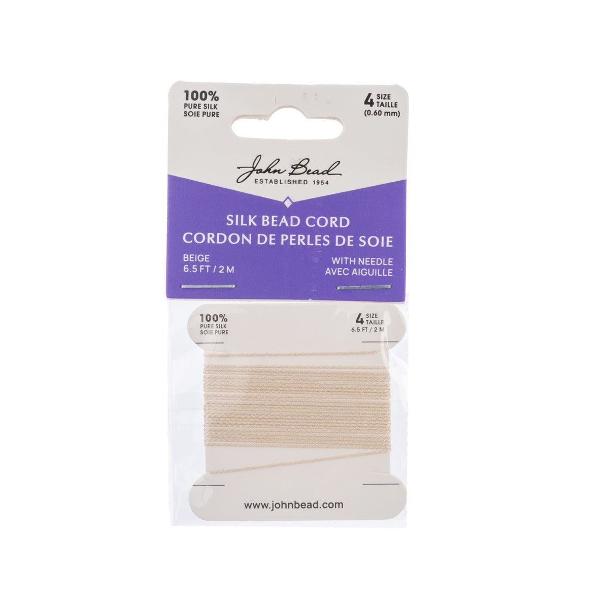 Dazzle-It Silk Bead Thread w/ Needle 2m Beige 0.60mm