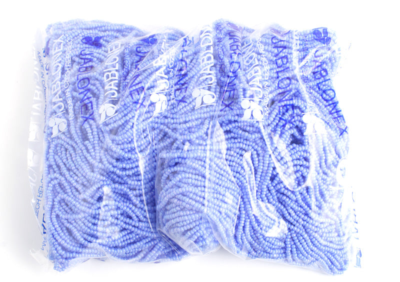 Czech Seed Bead 11/0 Opaque Light Blue AB Natural Strung