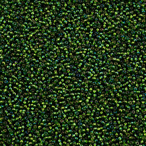 Czech Seed Bead 11/0 Vial Green Rainbow Silver Lined