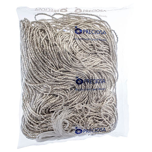 Czech Seed Beads3Cut 9/0 Opaque Silver Terra Metallic Dyed Strung Hank