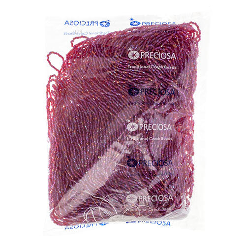 Czech Seed Beads 9/0 3Cut Transparent Red Iris Strung hank