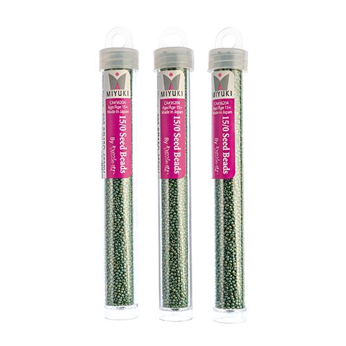 Miyuki Seed Bead 15/0 apx 22g Frosted Glazed/ Rainbow Green Pine Matte AB