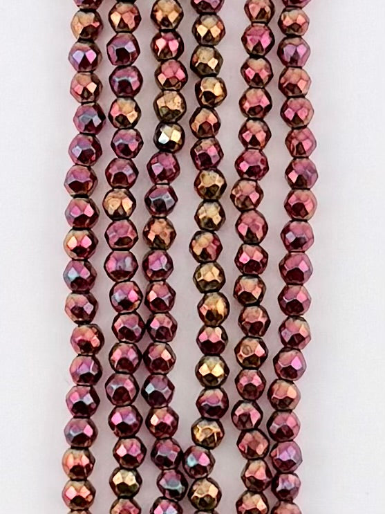 3mm Purple-Gold Faceted Round Hematite Beads