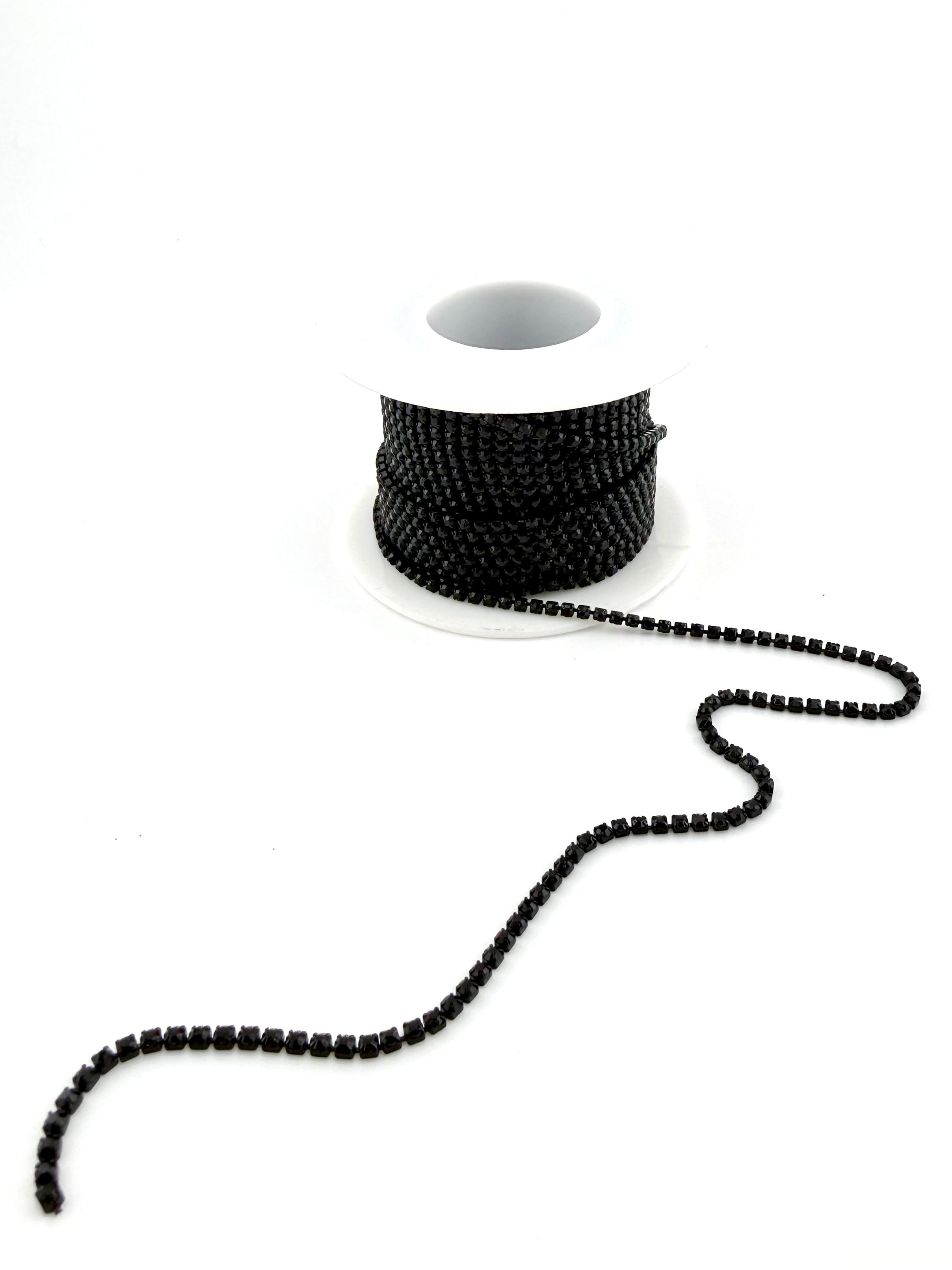2mm Black Metal Rhinestone Banding With Black Crystal