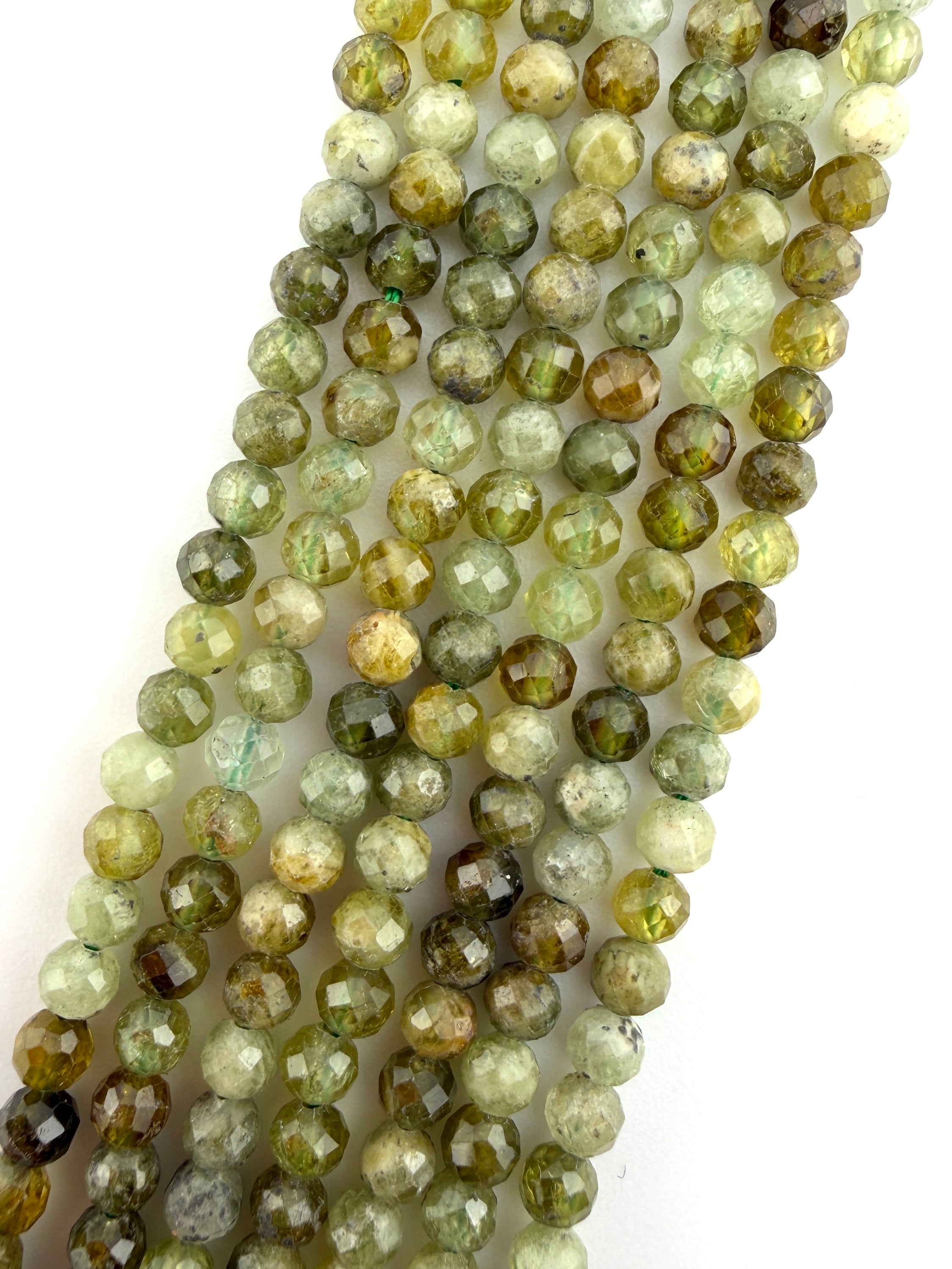 3.4mm Faceted Green Garnet Beads