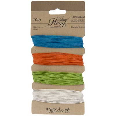 Hemp 100% Natural 0.5mm 10lb 4x41.9ft Bright Colours
