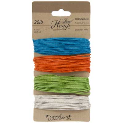 Hemp 100% Natural 1mm 20lb 4x29.9ft Bright Colours