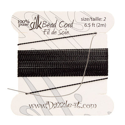 Dazzle-It 100% Silk Bead Cord w/Needle 2m #2(0.45mm) Black