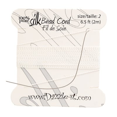 Dazzle-It Silk Bead Thread w/ Needle 2m White 0.45mm