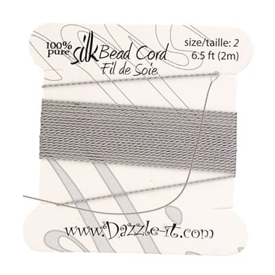 Dazzle-It Silk Bead Thread w/ Needle 2m Grey 0.45mm