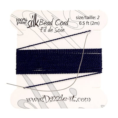 Dazzle-It 100% Silk Bead Cord w/Needle 2m #2(0.45mm) Navy