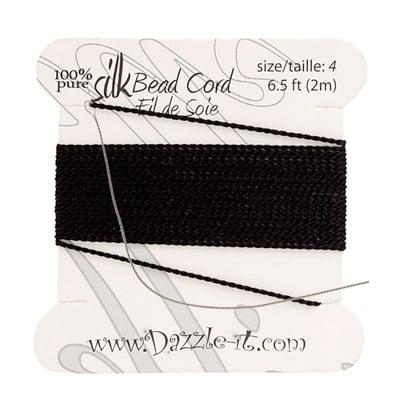 Dazzle-It Silk Bead Thread w/ Needle 2m Black 0.45mm