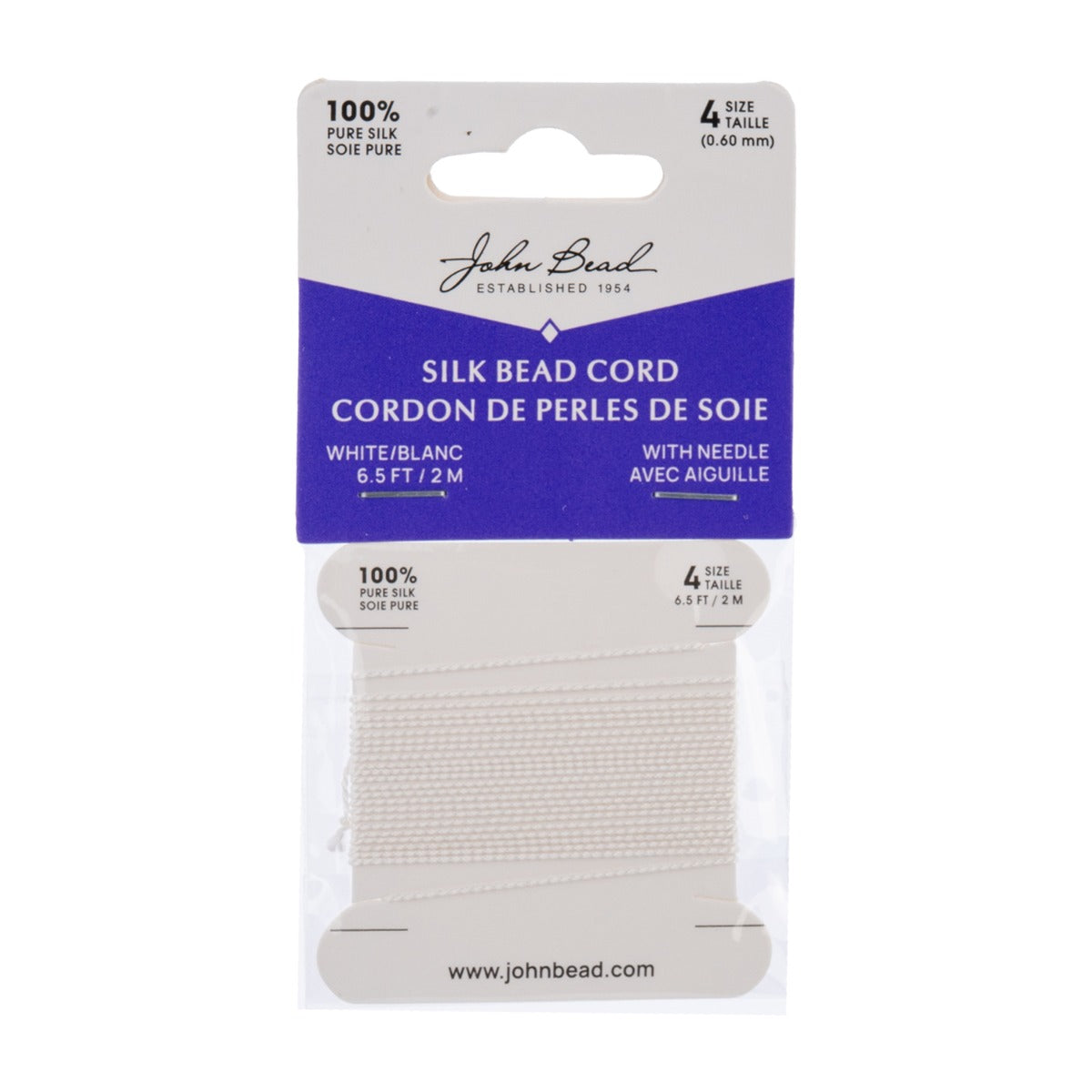 Dazzle-It Silk Bead Thread w/ Needle 2m White 0.60mm