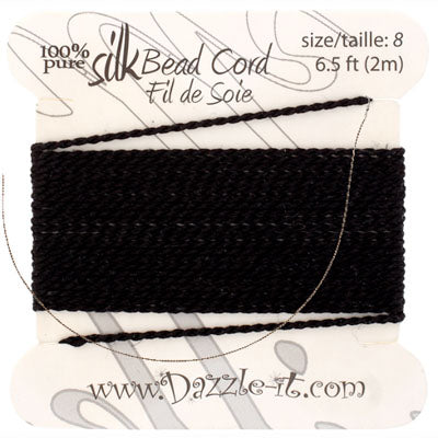 Dazzle-It Silk Bead Thread w/ Needle 2m Black 0.80mm